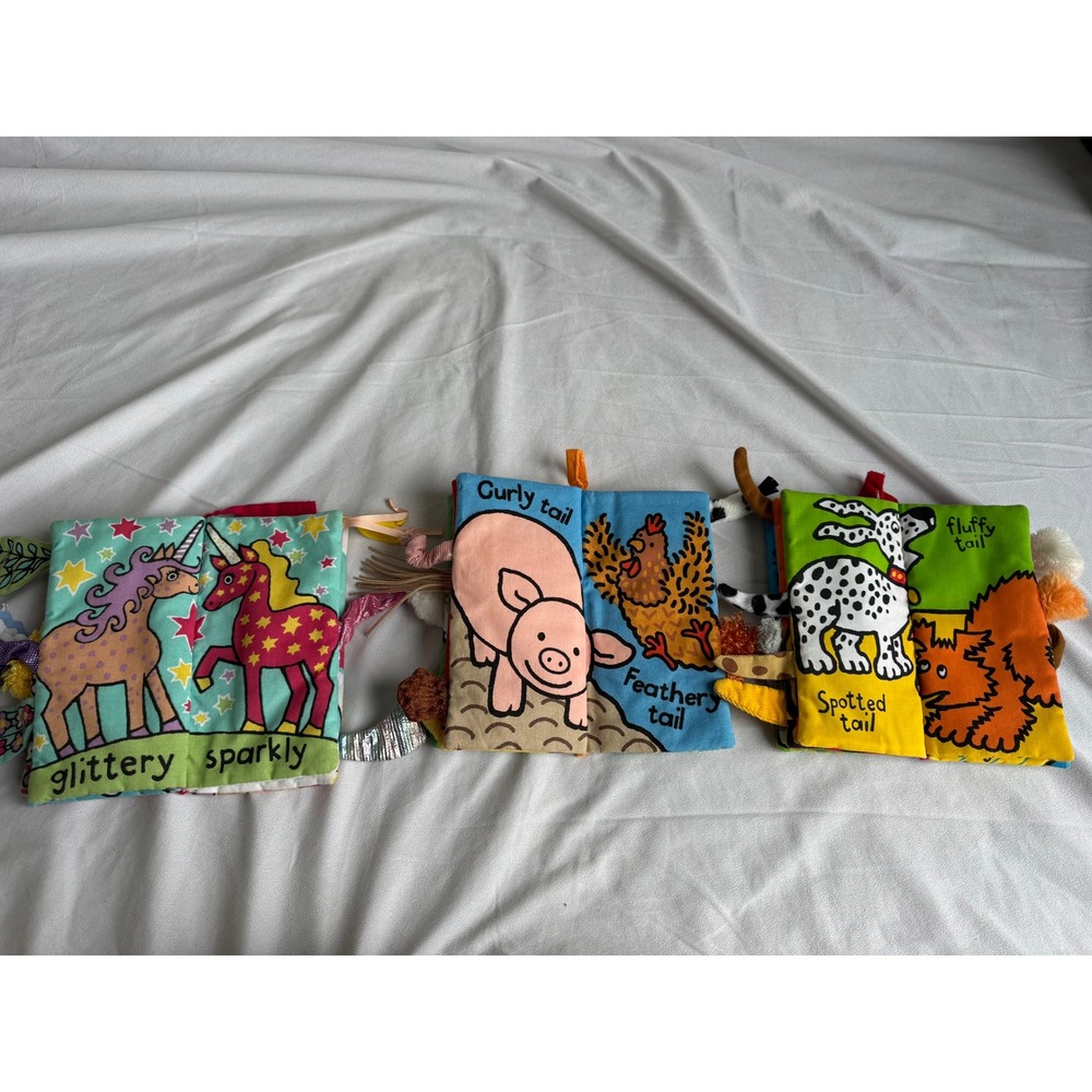 Jellycat Soft Activity Book Bundle Unicorn Farm Puppy Tails Sensory Cloth Toys - Picture 4 of 6